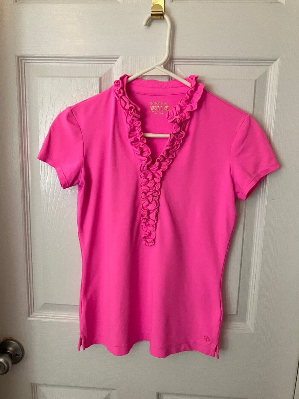 LILLY PULITZER FRIDA Ruffle Polo Ladies' Blouse/Top Hot Pink color Size XS